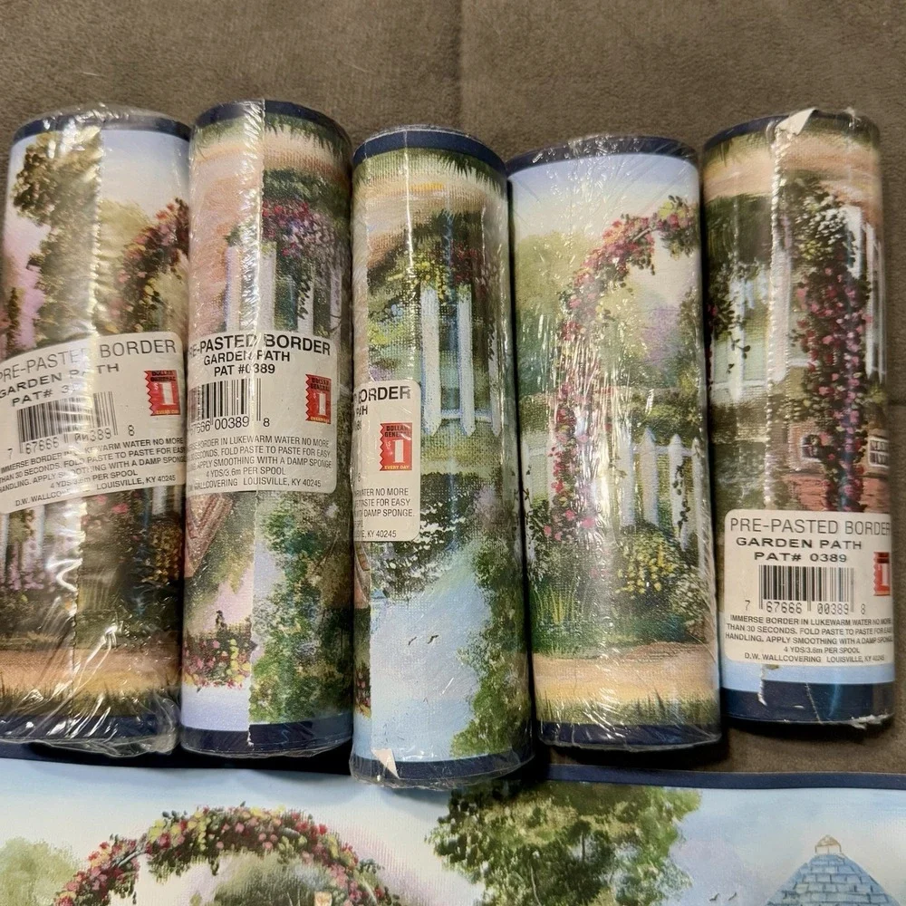 Garden Path Pre Pasted‎ Wallpaper Border Lot 6 Rolls Floral 4yd DG Cottage Core